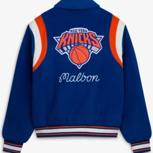 buy now NY Knicks Malbon Golf Blue The Garden Varsity Jacket