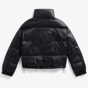 buy now Philadelphia Eagles NFL Black Leather Puffer Jacket