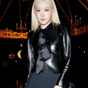 buy now ROSÉ Saint Laurent SS27 Paris Black Leather Jacket