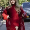 buy now Sabrina Carpenter NYFW Red Leather Coat