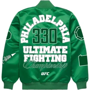 buy now UFC 330 Full-Snap Green Satin Bomber Jacket For Sale