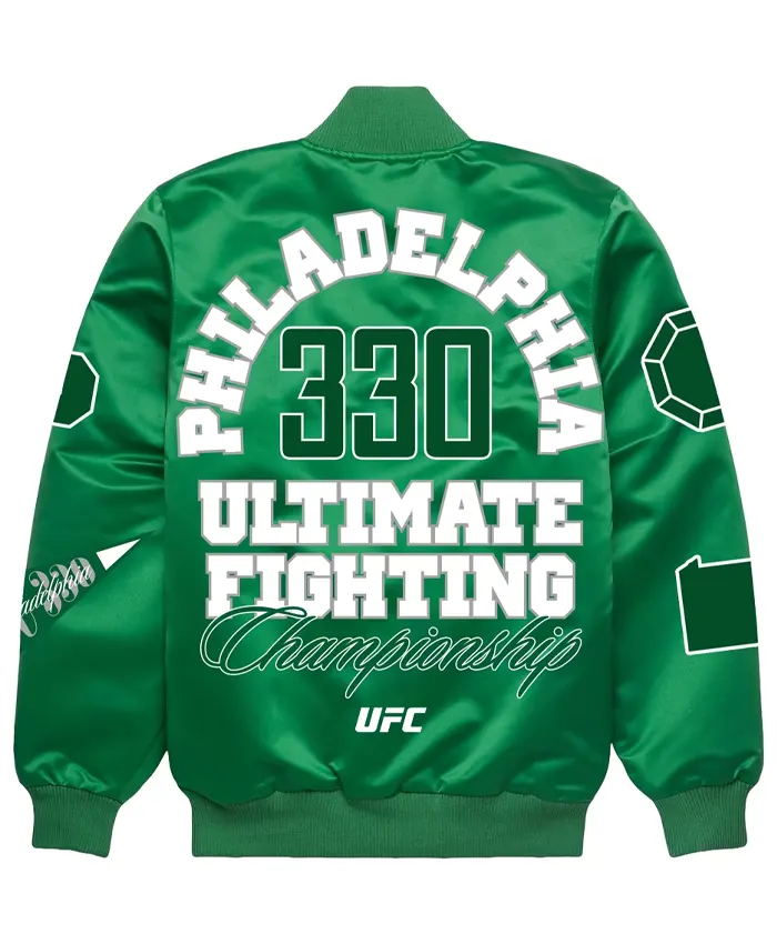 buy now UFC 330 Full-Snap Green Satin Bomber Jacket For Sale