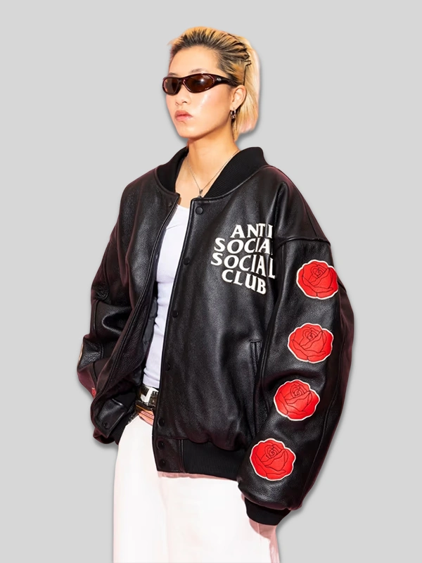 order now ASSC Petal To The Metal Leather Varsity Jacket