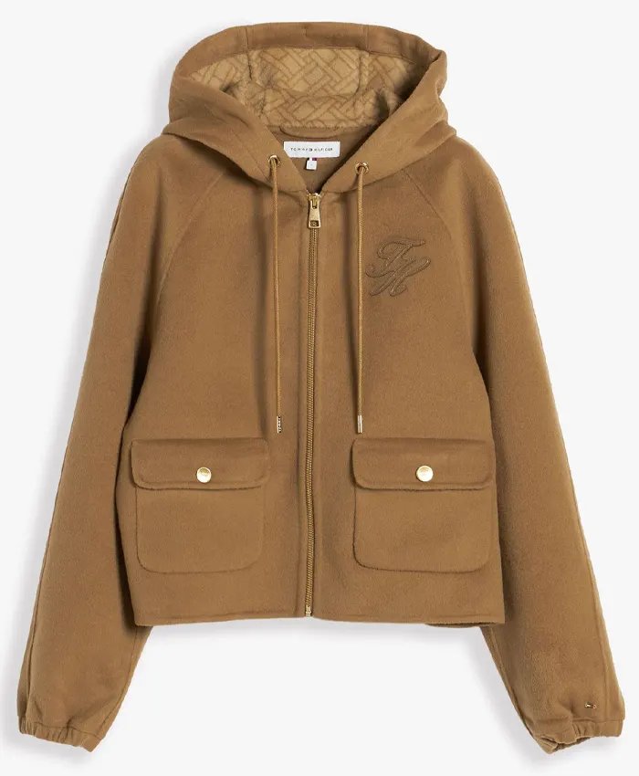 order now Jisoo Tommy Hilfiger Brown Wool Hooded Jacket