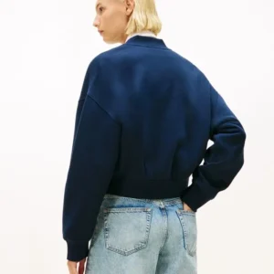 order now Jisoo Tommy Hilfiger Varsity Fleece Bomber Jacket For Sale