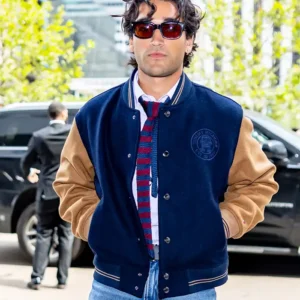 order now New York Fashion Blue Wool-Blend Varsity Jacket