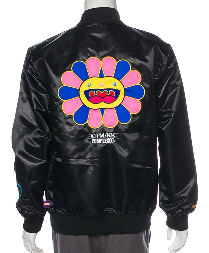 order now Takashi Murakami ComplexCon Black Satin Lakers Jacket For Sale