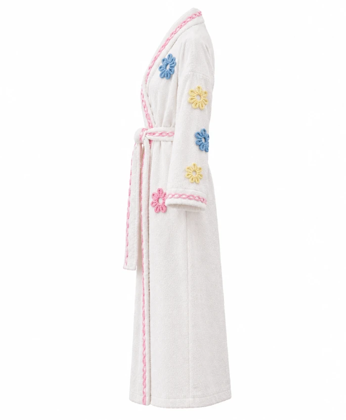 order now The Nanny Fran Drescher White Floral Bathrobe