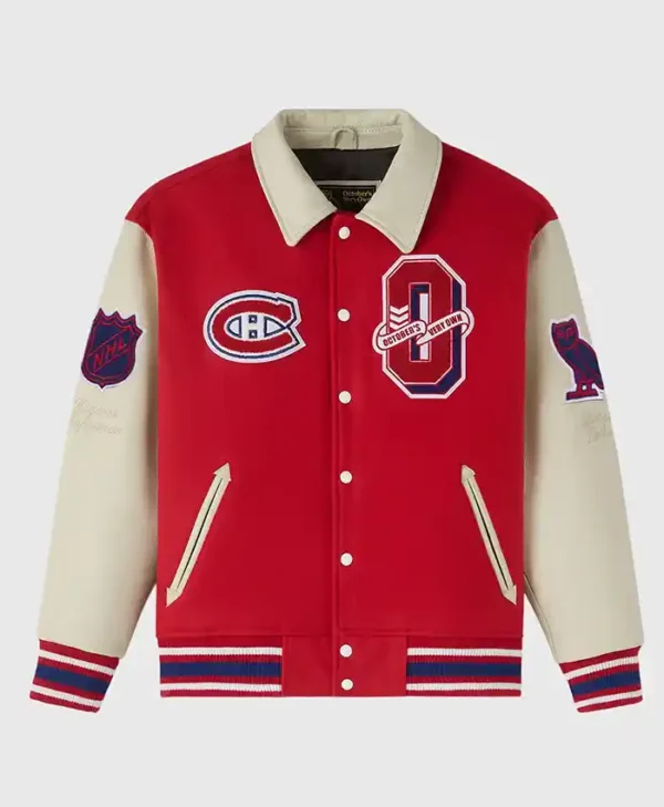 ovo montreal canadiens red varsity jacket
