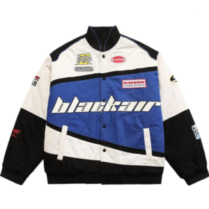 shop Air Racing Style Blue Varsity Jacket