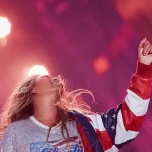 shop now Beyonce Michael Hoban American Flag Jacket