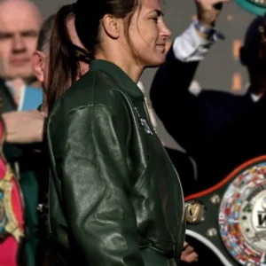 shop now Croke Park Katie Taylor Green Leather Jacket