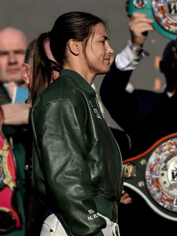 shop now Croke Park Katie Taylor Green Leather Jacket