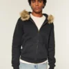 shop now Hollister Fur Zip-Up Hoodie
