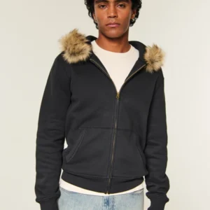 shop now Hollister Fur Zip-Up Hoodie