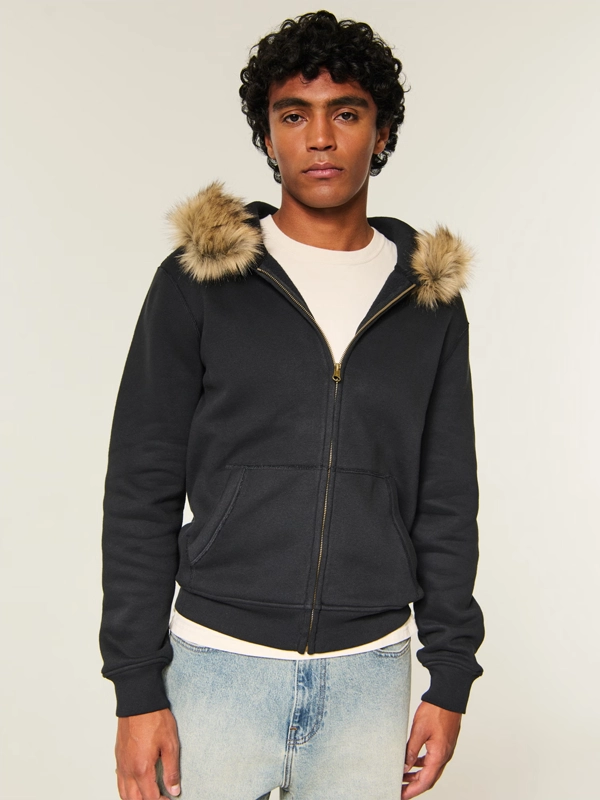 shop now Hollister Fur Zip-Up Hoodie