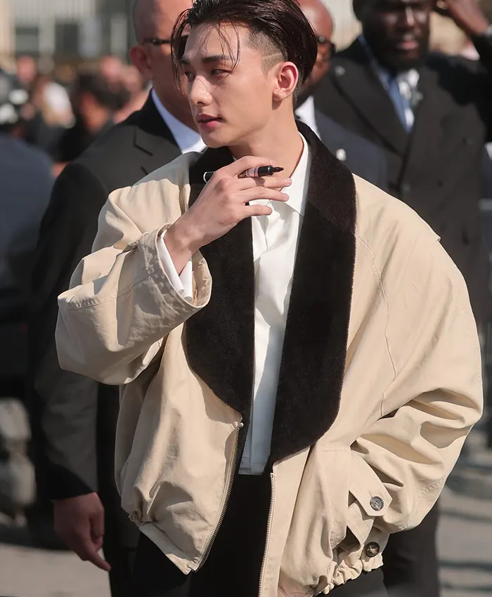 shop now Hyunjin Dior SS27 Show Beige Cotton Jacket