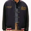 shop now Jisoo Tommy Hilfiger Navy Wool Leather Varsity Jacket