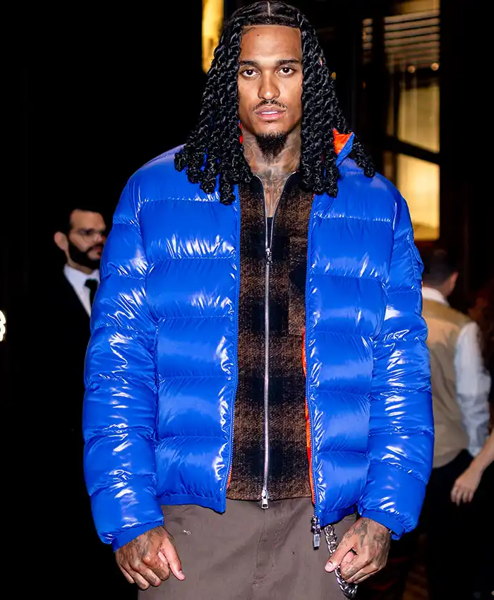 shop now Jordan Clarkson New York Fashion Week Blue Puffer Jacket