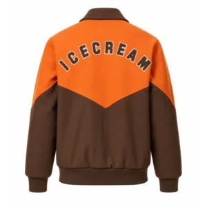 shop now Kill Jackie 2026 Orange and Brown Varsity Jacket