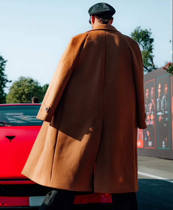 shop now Lewis Hamilton Monza Ferrari F40 Camel Wool Overcoat