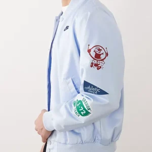 shop now Nike Club Reissue Light Blue Varsity Jacket