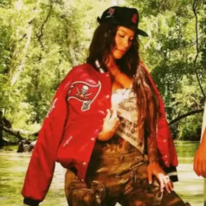 shop now Raised By The Bay Red Bomber Varsity Jacket