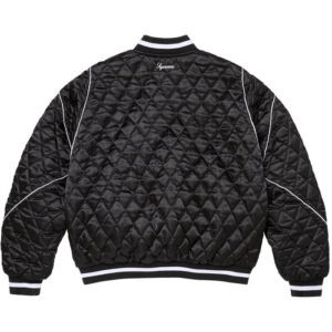 shop now Supreme x Champion Quilted Black Satin Varsity Jacket