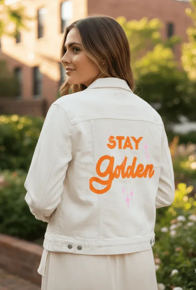 white Stay Gold Jean Jacket