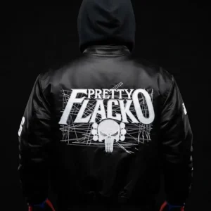 A$AP Rocky Punisher Logo Black Leather Jacket For Sale