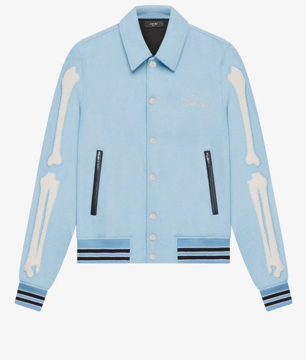 Amiri Bones Letterman Blue Wool Jacket
