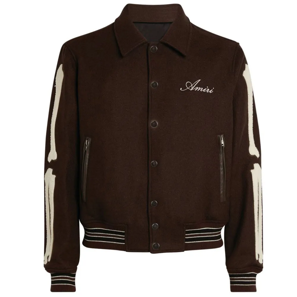 Amiri Bones Letterman Brown Wool Jacket