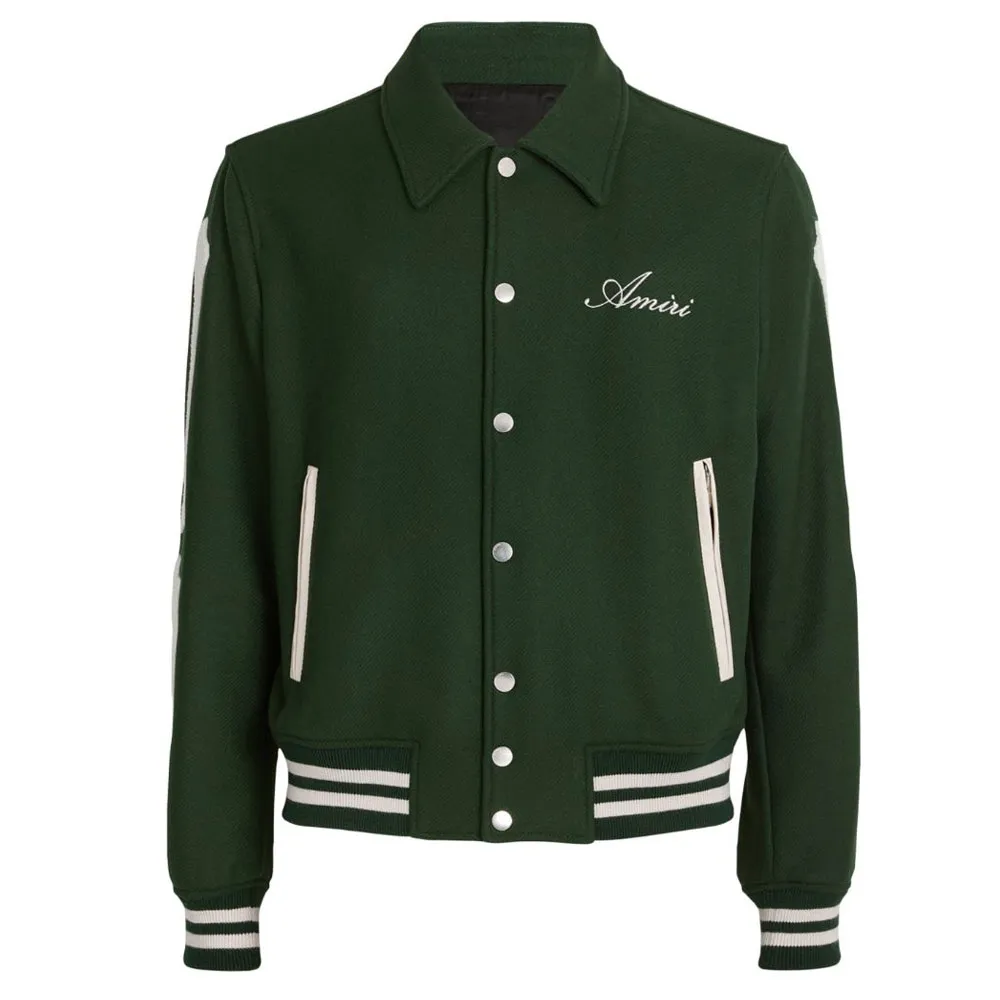 Amiri Bones Letterman Green Wool Jacket