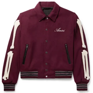 Amiri Bones Letterman Maroon Wool Jacket