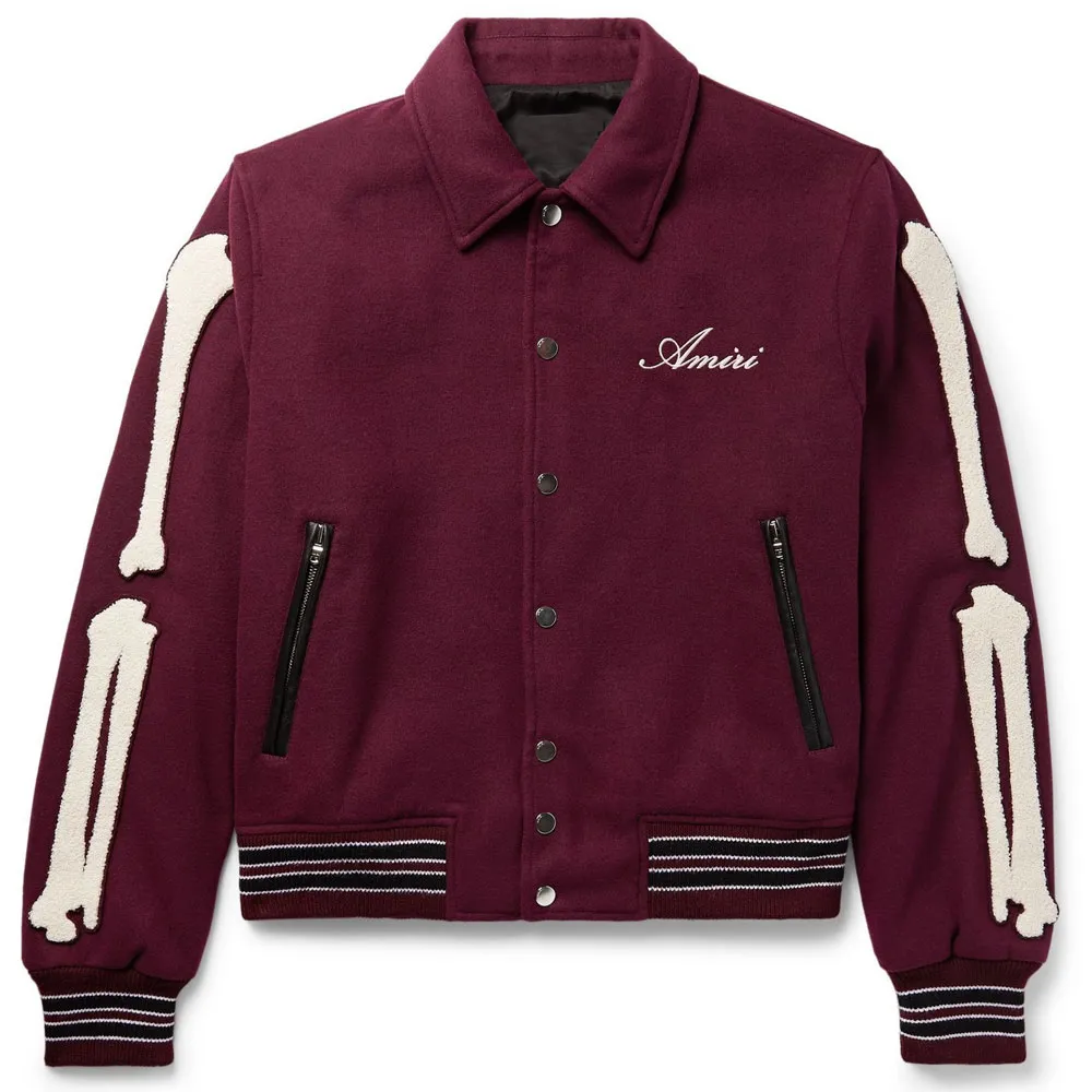 Amiri Bones Letterman Maroon Wool Jacket