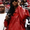 Angel Reese Atlanta Falcons Game Red Leather Jacket