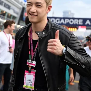 Aston Martin F1 Bang Chan Black Leather Jacket