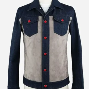 Blue and Beige Denim Coat