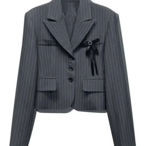 Bona Avel Pinstripe Crop Jacket Charcoal
