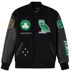 Boston Celtics x OVO Raglan Full-Snap Varsity Jacket