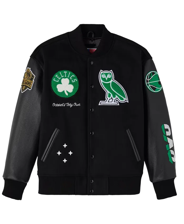 Boston Celtics x OVO Raglan Full-Snap Varsity Jacket