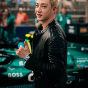 Buy Aston Martin F1 Bang Chan Black Leather Jacket