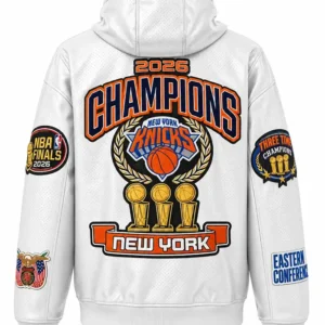 Buy NY Knicks Championship 2026 Zip-Up Leather Hoodie