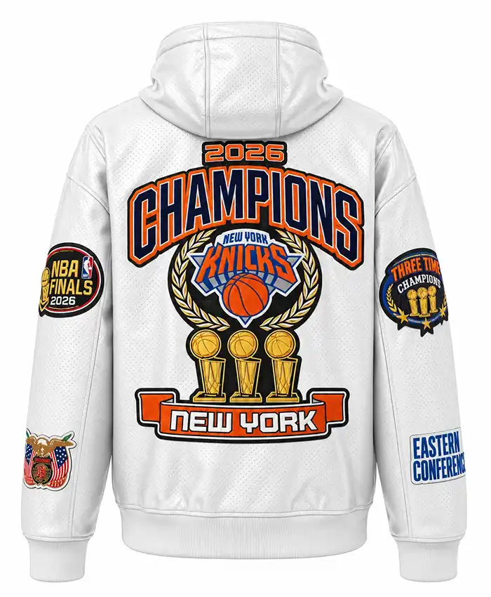 Buy NY Knicks Championship 2026 Zip-Up Leather Hoodie