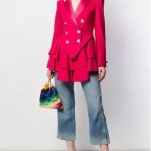 Buy Ted Lasso S2 Keeley Jones Heart Button Pink Wool Blazer