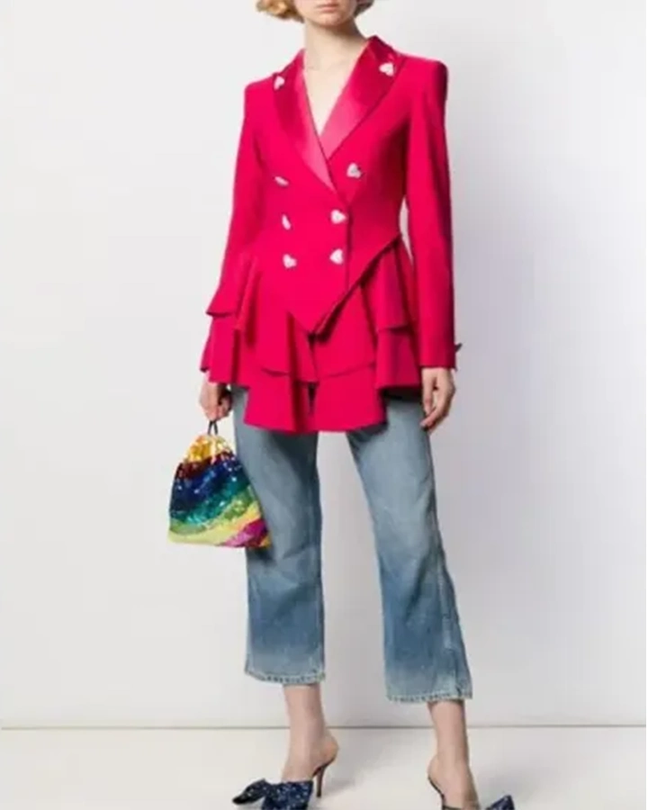 Buy Ted Lasso S2 Keeley Jones Heart Button Pink Wool Blazer