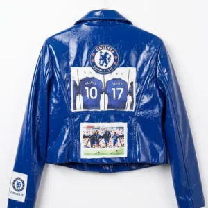 Chelsea F.C. Football Club Blue Cropped Biker Jacket