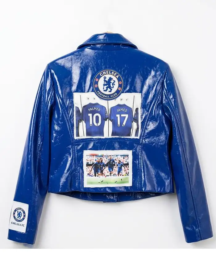 Chelsea F.C. Football Club Blue Cropped Biker Jacket