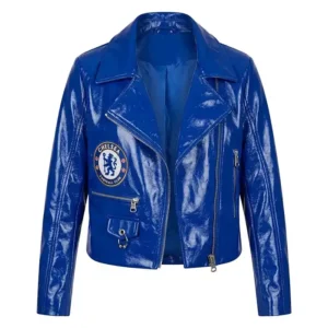 Chelsea F.C. Football Club Blue Cropped Biker Jacket
