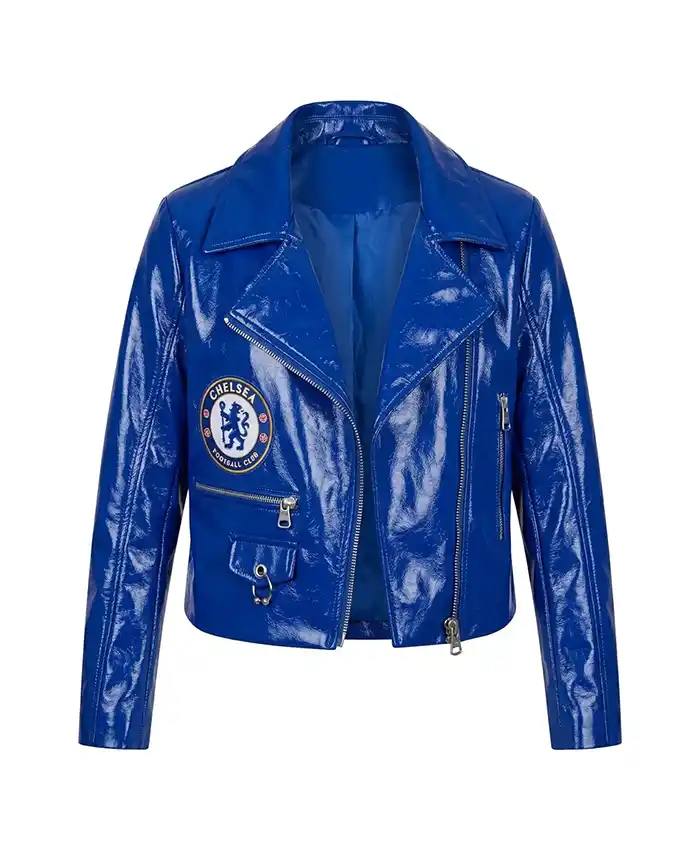 Chelsea F.C. Football Club Blue Cropped Biker Jacket